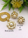 DAISY , PEARL EARRINGS AND PENDANT CHAIN SET FOR WOMEN -GANU001DP