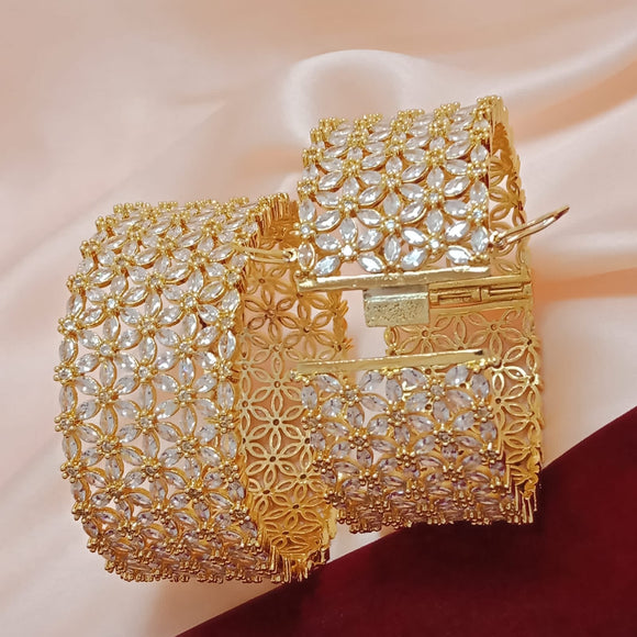 MEENAKSHI ,PAIR OF 2  GOLD FINISH AMERCIAN DIAMOND BANGLES FOR WOMEN -GANU001OB