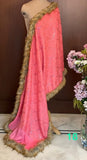 WONDER PINK , Woolen Heavy  embroidered stole with four side fur edges-MOE001B