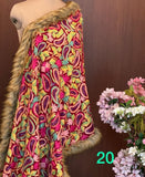 VIOLETS , Woolen Heavy  embroidered stole with four side fur edges-MOE001C