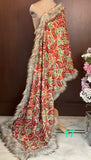 PAISLEY ORANGE, Woolen Heavy  embroidered stole with four side fur edges-MOE001A