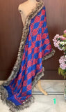 BEAUTY BLUE , Woolen Heavy  embroidered stole with four side fur edges-MOE001D