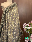 GREY GLORY , Woolen Heavy  embroidered stole with four side fur edges-MOE001F