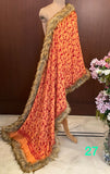 SUNRISE ORANGE , Woolen Heavy  embroidered stole with four side fur edges-MOE001I