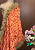 SUNRISE ORANGE , Woolen Heavy  embroidered stole with four side fur edges-MOE001I