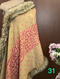 ELEGANT DESIGNER  , Woolen Heavy  embroidered stole with four side fur edges-MOE001J
