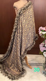GREY GLORY , Woolen Heavy  embroidered stole with four side fur edges-MOE001F