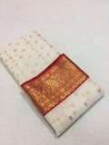 WHITE AND RED TRADITIONAL ORIGINAL AUTHENTIC KATAN SILK SAREE FOR WOMEN -SHABI001RW