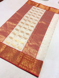 WHITE AND RED TRADITIONAL ORIGINAL AUTHENTIC KATAN SILK SAREE FOR WOMEN -SHABI001RW
