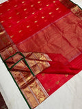 AUTHENTIC ORIGINAL RED COLOR KATAN SILK SAREE FOR WOMEN -SHABI001K