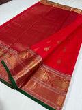 AUTHENTIC ORIGINAL RED COLOR KATAN SILK SAREE FOR WOMEN -SHABI001K