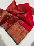 AUTHENTIC ORIGINAL RED COLOR KATAN SILK SAREE FOR WOMEN -SHABI001K