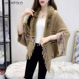 Women Shawls Winter Spring Poncho Femme Khaki Cardigan Shawl High