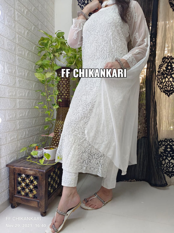 Buy Lucknow Chikan EmporiumHand Embroided Skin Friendly Semi Georgette Chikankari  Kurti White . Online at Best Prices in India - JioMart.