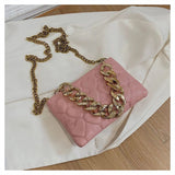 PINK DESIGNER CUSHIONED HEART PATTERN SLING BAG FOR WOMEN WITH BROAD CHAIN -JC001P