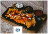 A cast aluminium platter with 3 dip bowls and a wooden base liner-ANKI001CAP