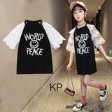 BLACK LONG TEE WITH BEAUTIFUL LACE SLEEVES FOR GIRLS-OKG001BT