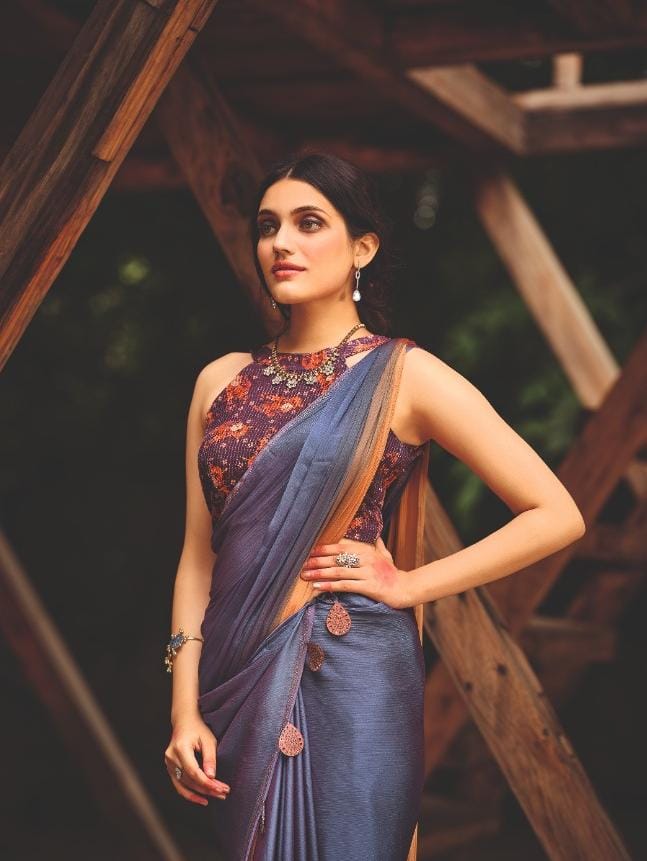 DAMINI 3D VELVET CHIFFON SAREE WITH FLORAL SEQUINS EMBELLISHED