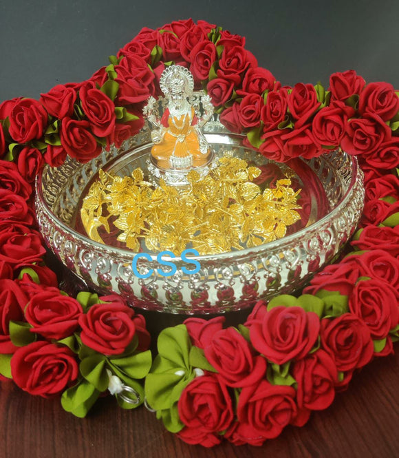 10 inches tray With Lakshmi Devi Idol  , 11 Tulasi Dalam , Flower Mala one meter Length-CZY001LD