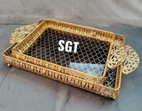 SET OF 2 , GOLDEN FINISH GERMAN SILVER TRAY  WITH GOLDEN HANDLES -SN001T