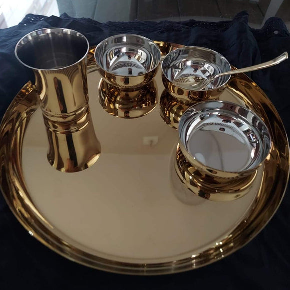 ANUPAM, GOLD PLATED STAINLESS STEEL THALI SET  FOR DINING-ANUB001TS