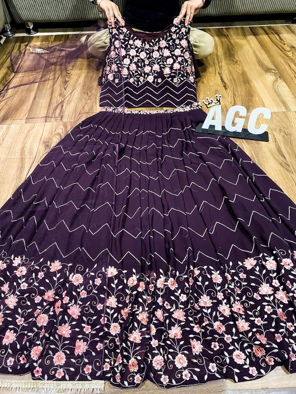 AGC Premium Georgette crop top detailed with heavy embroidery & designer sleeves-MAD001K