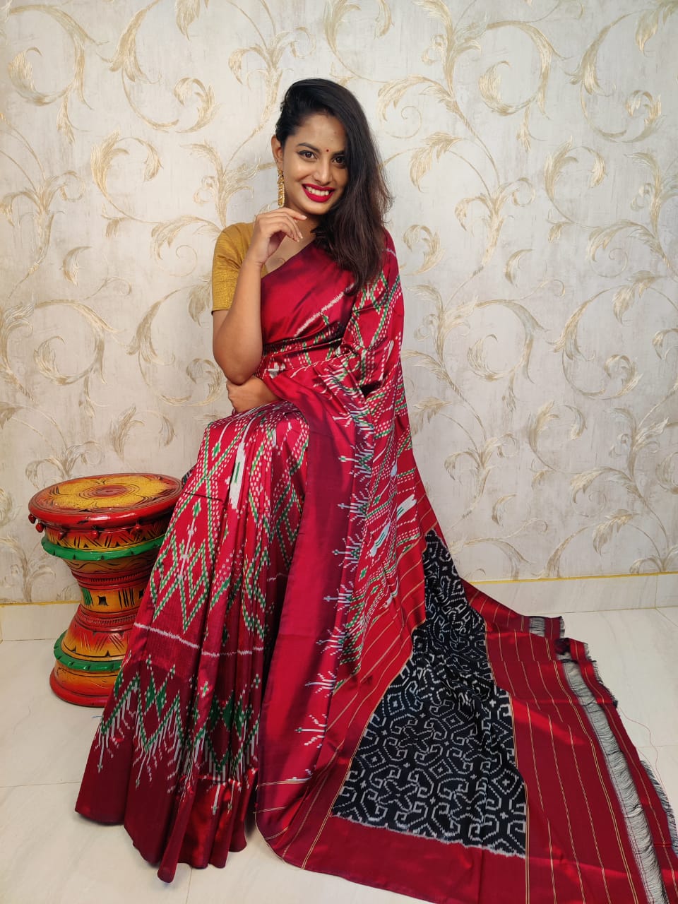KANAKAVALLI TRADITIONAL AUTHENTIC ORIGINAL IKAT SILK SAREE FOR