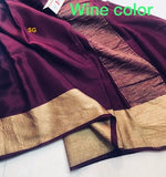 EXCLUSIVE PURE MYSORE WRINKLE  SILK CREPE SAREES WITH GOLD BORDER AND  BLOUSE-PDS001MYWC