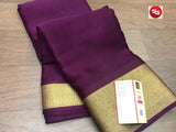 EXCLUSIVE PURE MYSORE WRINKLE  SILK CREPE SAREES WITH GOLD BORDER AND  BLOUSE-PDS001MYWC
