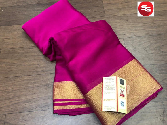 EXCLUSIVE PURE MYSORE WRINKLE  SILK CREPE SAREES WITH GOLD BORDER AND  BLOUSE-PDS001MYPRP