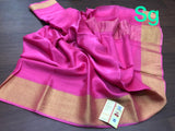 EXCLUSIVE PURE MYSORE WRINKLE  SILK CREPE SAREE  WITH GOLD BORDER AND  BLOUSE-PDS001MYMP