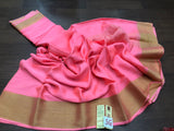 EXCLUSIVE PURE MYSORE WRINKLE  SILK CREPE SAREES WITH GOLD BORDER AND  BLOUSE-PDS001MYPP