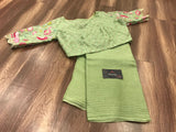 GREEN GRACE, PURE GEORGETTE SAREE WITH READY TO WEAR DESIGNER BLOUSE FOR WOMEN -SARA001GG