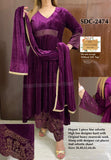 SDC COLLECTIONS PREMIUM QUALITY  PURPLE VELVET SUIT  WITH DUPPATTA FOR WOMEN -GARI001PR