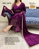 SDC COLLECTIONS PREMIUM QUALITY  PURPLE VELVET SUIT  WITH DUPPATTA FOR WOMEN -GARI001PR