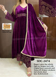 SDC COLLECTIONS PREMIUM QUALITY  PURPLE VELVET SUIT  WITH DUPPATTA FOR WOMEN -GARI001PR