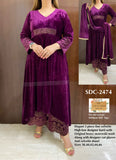 SDC COLLECTIONS PREMIUM QUALITY  PURPLE VELVET SUIT  WITH DUPPATTA FOR WOMEN -GARI001PR