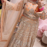 PEACH SURPRISE ,SELFIE KURTIZ HEAVY  PEACH COLOR BRIDAL LEHENGA WITH SILVER WORK FOR BRIDES-GANN001BLPH