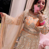 PEACH SURPRISE ,SELFIE KURTIZ HEAVY  PEACH COLOR BRIDAL LEHENGA WITH SILVER WORK FOR BRIDES-GANN001BLPH
