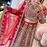 SELFIE KURTIZ HEAVY  RED BRIDAL LEHENGA FOR BRIDES-GANN001BLR