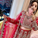 SELFIE KURTIZ HEAVY  RED BRIDAL LEHENGA FOR BRIDES-GANN001BLR