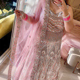 PINK BLOOMS,SELFIE KURTIZ HEAVY  PINK BRIDAL LEHENGA WITH SILVER WORK FOR BRIDES-GANN001BLP