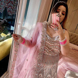 PINK BLOOMS,SELFIE KURTIZ HEAVY  PINK BRIDAL LEHENGA WITH SILVER WORK FOR BRIDES-GANN001BLP