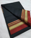 BLACK ILKAL COTTON SAREE WITH RED BORDERS FOR WOMEN -SAMA001I