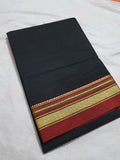 BLACK ILKAL COTTON SAREE WITH RED BORDERS FOR WOMEN -SAMA001I