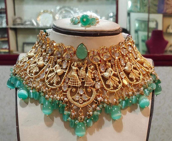 Emerald Art Deco Bridal Jewelry Sets GREEN RAJWADA HEAVY