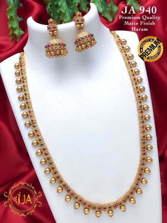 MADHULIKA, MATTE GOLD FINISH LONG NECKLACE SET FOR LONG HAARAM FOR WOMEN -ART001LNSM