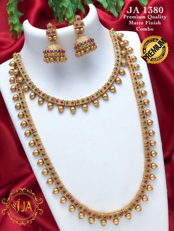 MANAVI, MATTE GOLD FINISH DOUBLE NECKLACE SET FOR WOMEN -ART001DNS