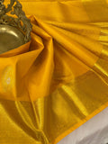 PADMINI , GOLDEN YELLOW  SHADE KANJIVARAM PURE SILK HANDLOOM WITH 2 GRAM GOD ZARI SAREE FOR WOMEN -PDS001GY