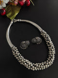 SHEELA, OXIDISED SILVER FINISH GHUNGROO NECKLACE SET FOR WOMEN -SARA001GNS